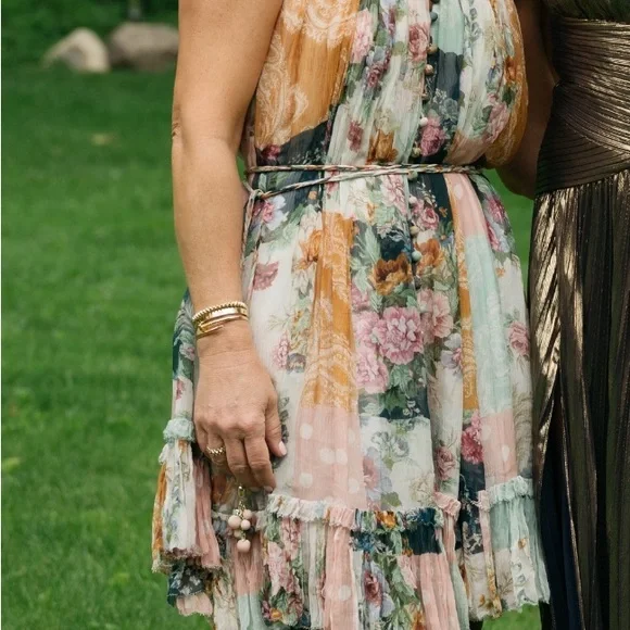 Zimmermann Floral Halter Mini Dress Tiered Ruffle Hem Size - Picture 2 of 9